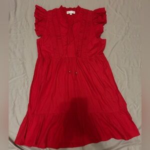 Caroline Constas New York 100% Cotton solid bright red shirred dress Sz S